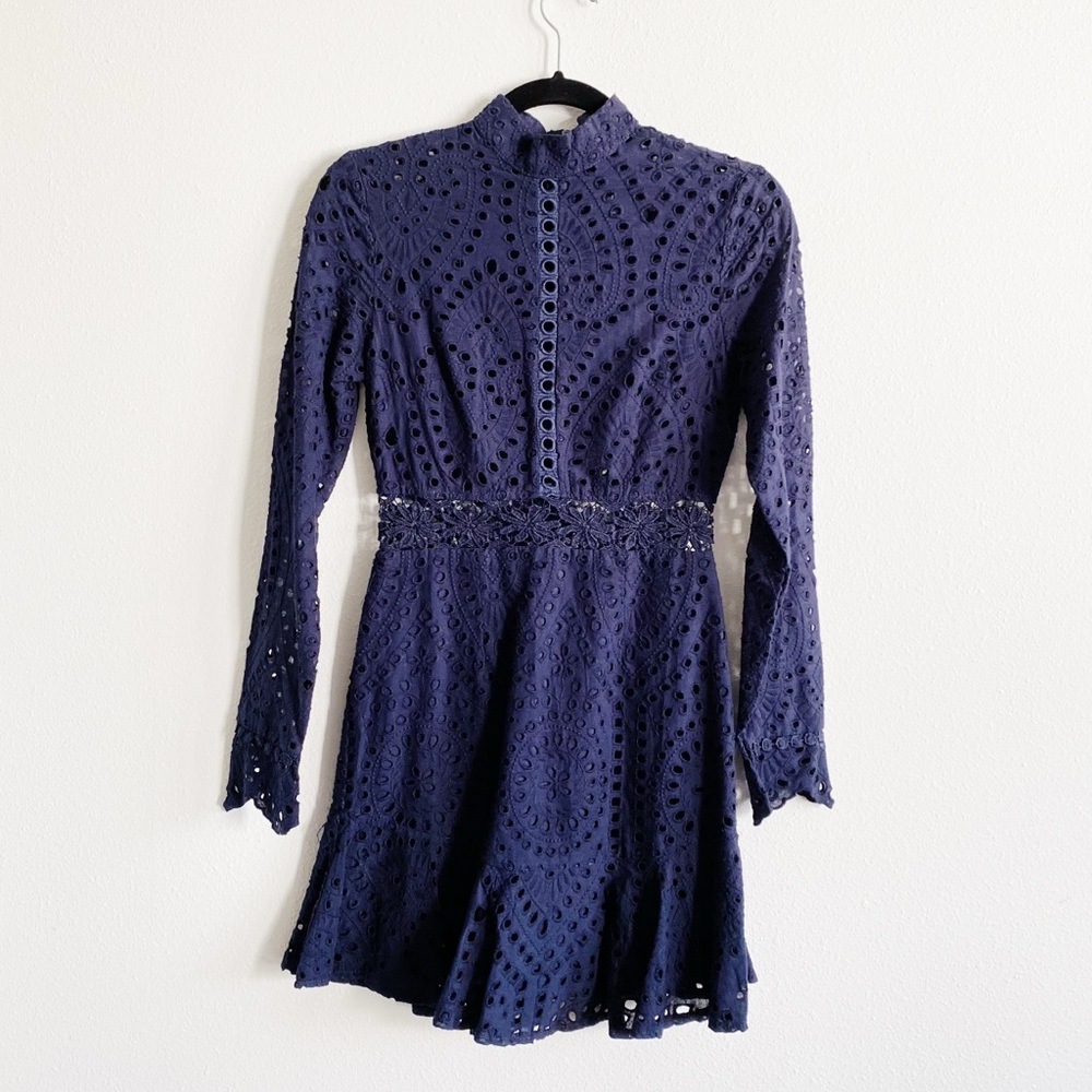 Hello Molly • Navy Eyelet High Neck Dress